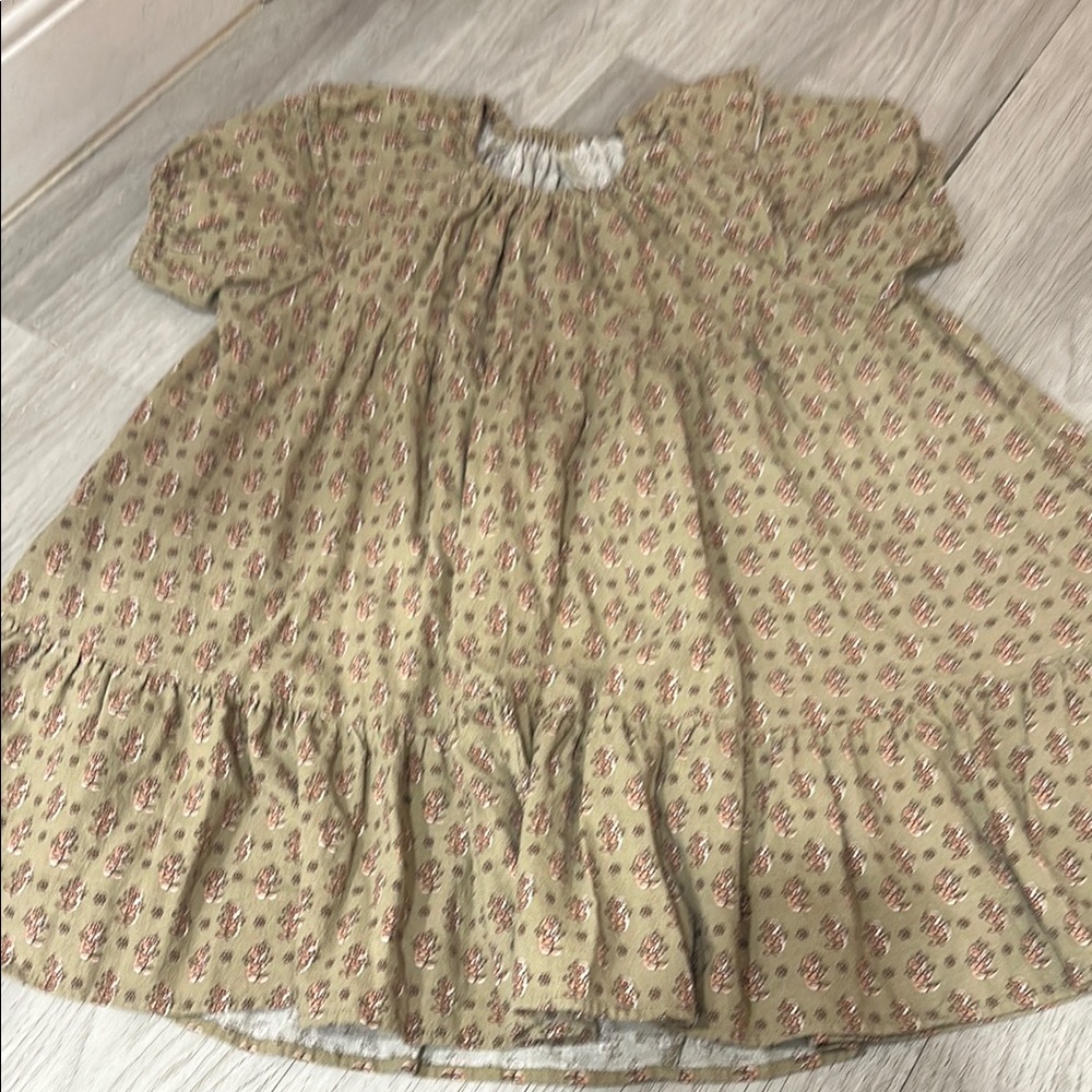 Rylee + Cru Olive Green Floral Tiered Cotton Dress